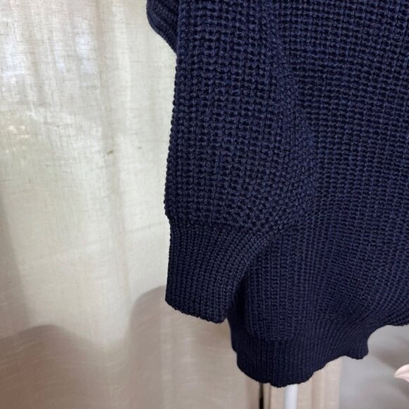 NWT Aran Sweater Market 100% Wool Turtleneck Chunky‎ Knit Navy Blue Size Medium - Picture 5 of 12